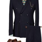 Men's Double-Breasted British Casual Bridegroom Business Wedding Slim Flat Lapel Formal Dress Suit