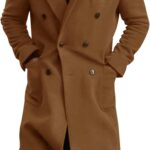 Mens Wool Blend Casual Trench Coat Notched Collar Lapel Long Jacket Double Breasted Classic Winter Overcoat