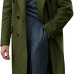 Mens Wool Blend Casual Trench Coat Notched Collar Lapel Long Jacket Peacoat Double Breasted Classic Winter Overcoat