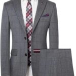 (Suit + Pants) Men's Suit Business Italian Casual Slim Gentleman Plaid Formal Set of 2 Pieces