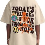 Oversized Graphic Tshirt for Men Letter Print Vintage T Shirt Tees Casual Loose Fit Retro Streetwear Shirts Tops