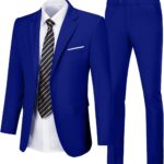 Men Suits Slim Fit 2 Piece, Solid Blazer Pants Business Suit Set Prom Tuxedo Wedding Suit Jacket Pants Set