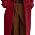 Mens Full Length Trench Coat Notched Lapel Long Jacket Double Breasted Classic Winter Overcoat