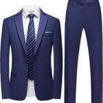 Men 2 Piece Slim Fit Suit Set, Two Button Tuxedo for Wedding and Prom, Includes Blazer Jacket, Pants & Tie