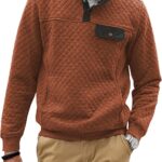 Men's Quilted Sweatshirt Casual Long Sve Outdoor Stand Collar Button Pullover Sweatshirts