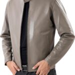 Classical Single Piece Lambskin Leather Jacket Men - Everyday Wear Snap Tab Collar Men’s Motorcycle Leather Jacket