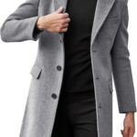 Mens Single Breasted Trench Coat Winter Pea Coat Notch Lapel Long Casual Overcoat