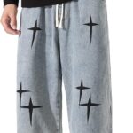 Men's Work Jeans Casual Hip Hop Cargo Solid Color Loose Fit Straight Wide Leg Cotton Denim Pants with Zipper