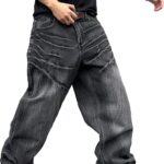 Men's Hip Hop Baggy Jeans Distressed Wide Leg Denim Pants Casual Loose Fit Trousers Streetwear