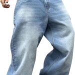 Men's Wide Leg Jeans Vintage Baggy Jeans Casual Loose Fit Denim Pants with Pockets