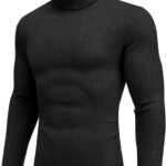 Men Turtleneck Shirts Lightweight Long Sleeve T Shirt Ribbed Thermal Tops Baselayer Pullover