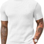 Men's Mock Turtleneck Sweater Short Sleeve Casual Basic Tops Ribbed Knit Pullover Solid Tee