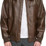 Men's Faux Leather Aviator Bomber Jacket with Sherpa Collar