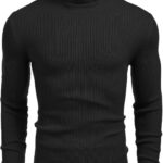 Mens Ribbed Slim Fit Knitted Pullover Casual Turtleneck Sweater
