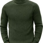 Men's Knit Turtleneck Sweater Ribbed Long Sleeve Solid Pullover Sweater Casual Winter Thermal Sweater Tops