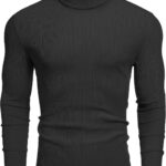 Men's Ribbed Turtleneck Sweater Casual Basic Long Sleeve Knitted Pullover Sweater