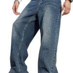Men's Hip Hop Baggy Jeans Distressed Wide Leg Denim Pants Casual Loose Fit Trousers Streetwear