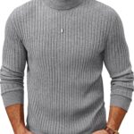 Men's Slim Fit Turtleneck Sweater Casual Ribbed Knitted Pullover Sweaters